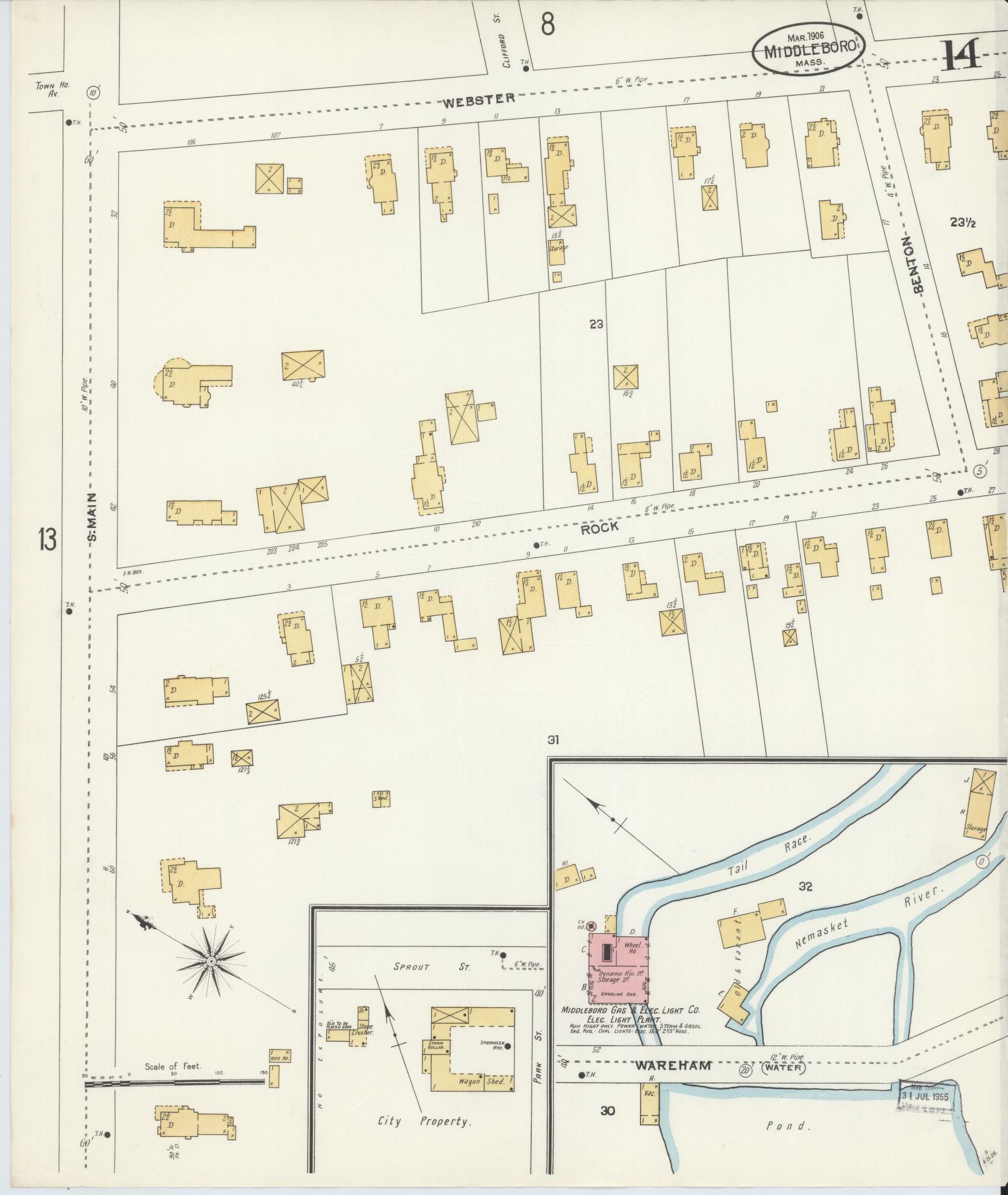 Sanborn Fire Insurance Map from Middleboro, Plymouth County, Massachusetts (1906), Sheet #0014 - Complete Map Set gallery image, historic Sanborn map, vintage wall art, Massachusetts Massachusetts