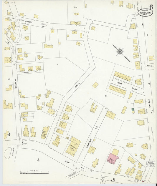 Sanborn Fire Insurance Map from Woburn, Middlesex County, Massachusetts (1910), Sheet #0006 - Historic Sanborn Fire Insurance Map Print, vintage old map wall art, antique decor, genealogy gift, Massachusetts Massachusetts map