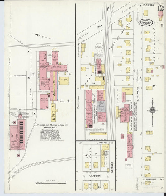 Sanborn Fire Insurance Map from Ravenna, Portage County, Ohio (1911), Sheet #0012 - Historic Sanborn Fire Insurance Map Print, vintage old map wall art, antique decor, genealogy gift, Ohio Ohio map