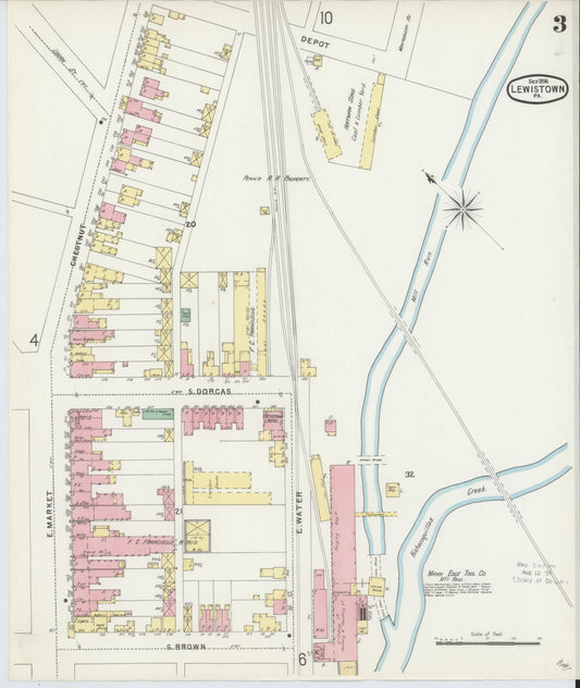 Sanborn Fire Insurance Map from Lewistown, Mifflin County, Pennsylvania (1896), Sheet #0003 - Historic Sanborn Fire Insurance Map Print, vintage old map wall art, antique decor, genealogy gift, Pennsylvania Pennsylvania map
