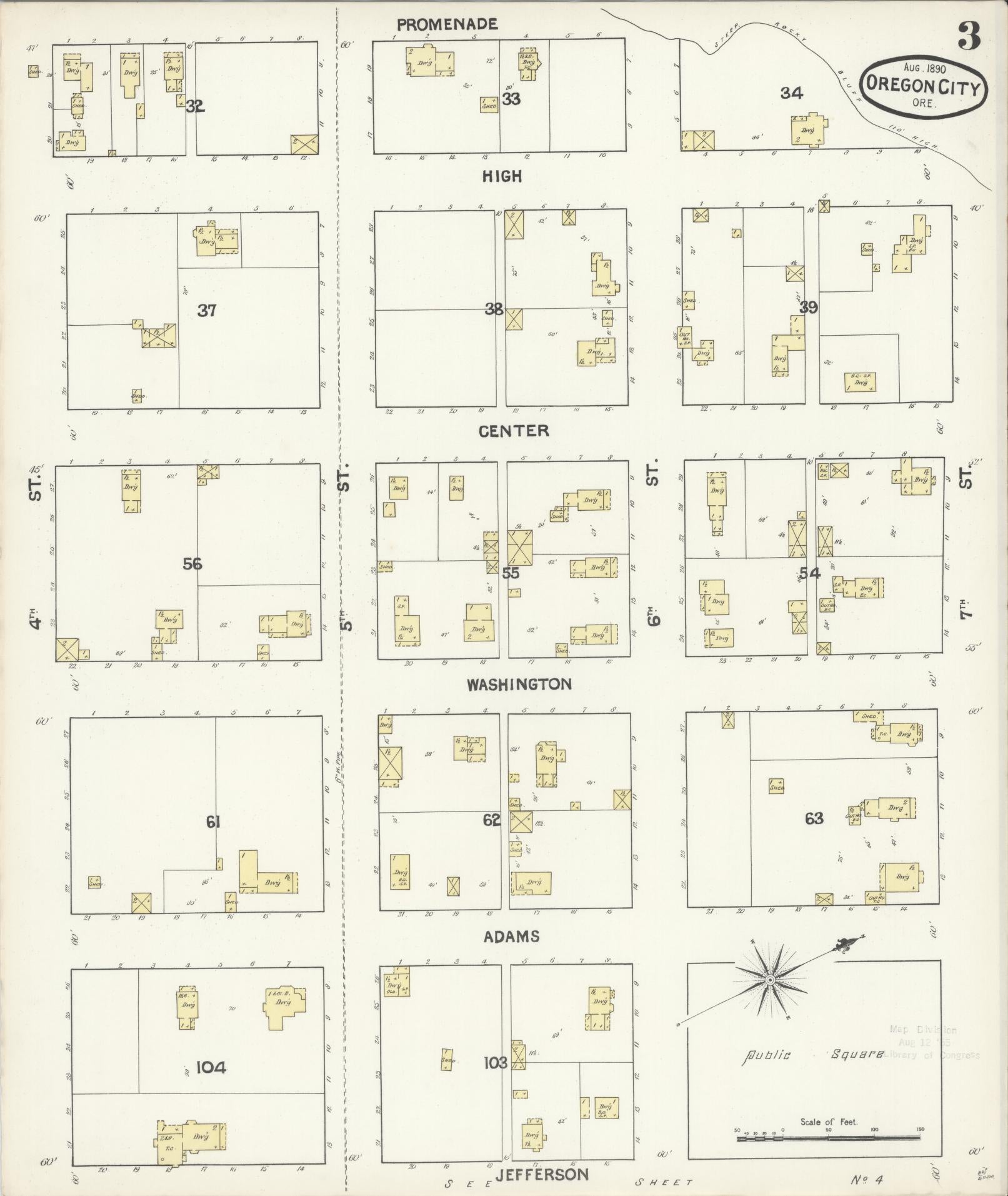 Sanborn Fire Insurance Map from Oregon City, Clackamas County, Oregon (1890), Sheet #0003 - Complete Map Set gallery image, historic Sanborn map, vintage wall art, Oregon Oregon