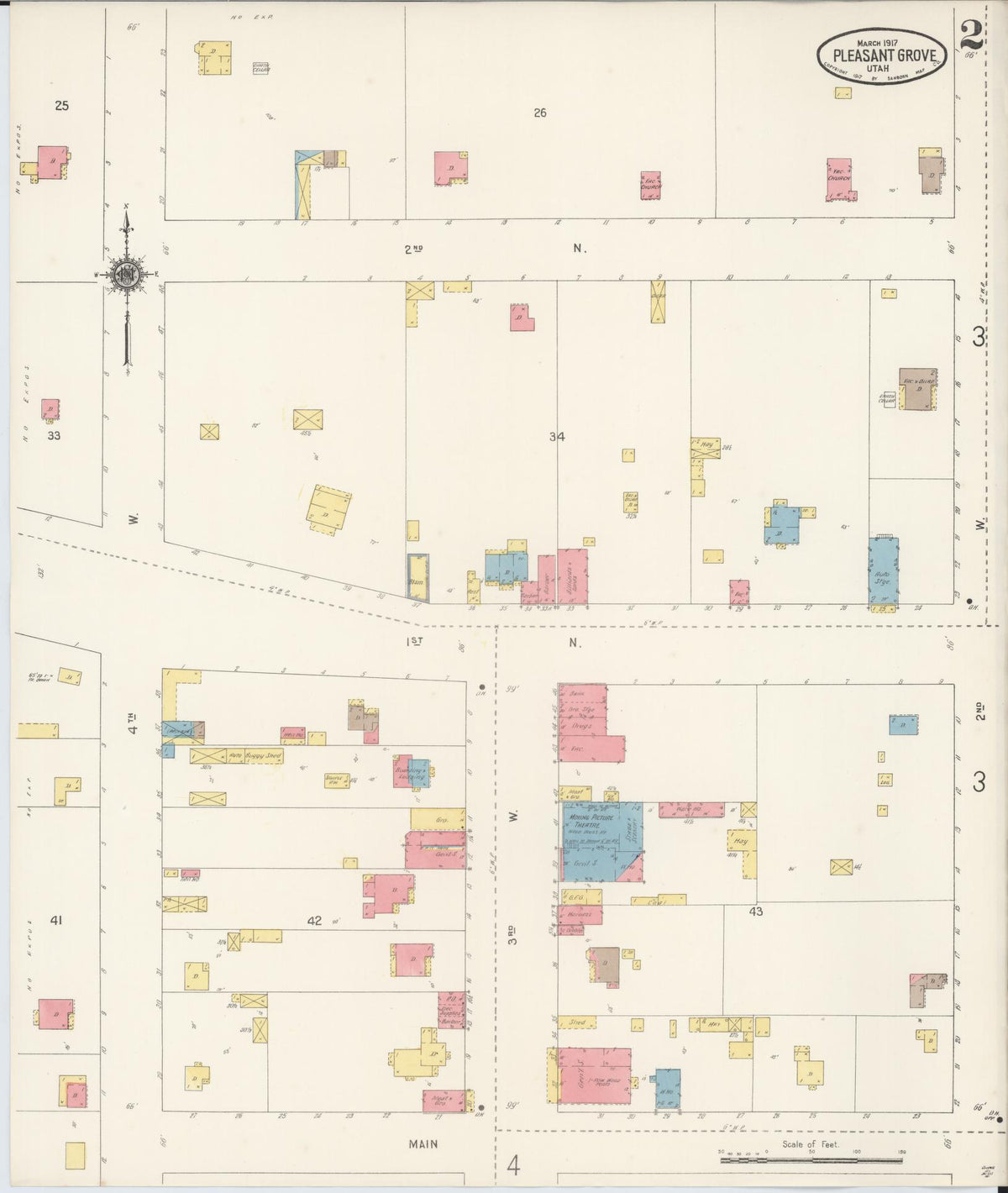 Sanborn Fire Insurance Map from Pleasant Grove, Utah County, Utah (1917), Sheet #0002 - Complete Map Set gallery image, historic Sanborn map, vintage wall art, Pleasant Grove Utah