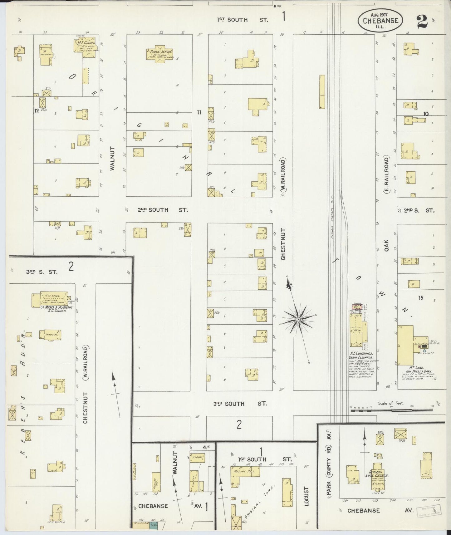 Sanborn Fire Insurance Map from Chebanse, Iroquois And Kankakee County, Illinois (1907), Sheet #0002 - Historic Sanborn Fire Insurance Map Print, vintage old map wall art, antique decor, genealogy gift, Illinois Illinois map
