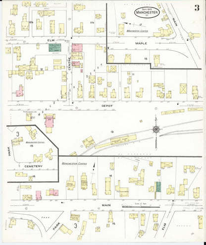 Sanborn Fire Insurance Map from Manchester, Bennington County, Vermont (1909), Sheet #0003 - Complete Map Set gallery image, historic Sanborn map, vintage wall art, Vermont Vermont