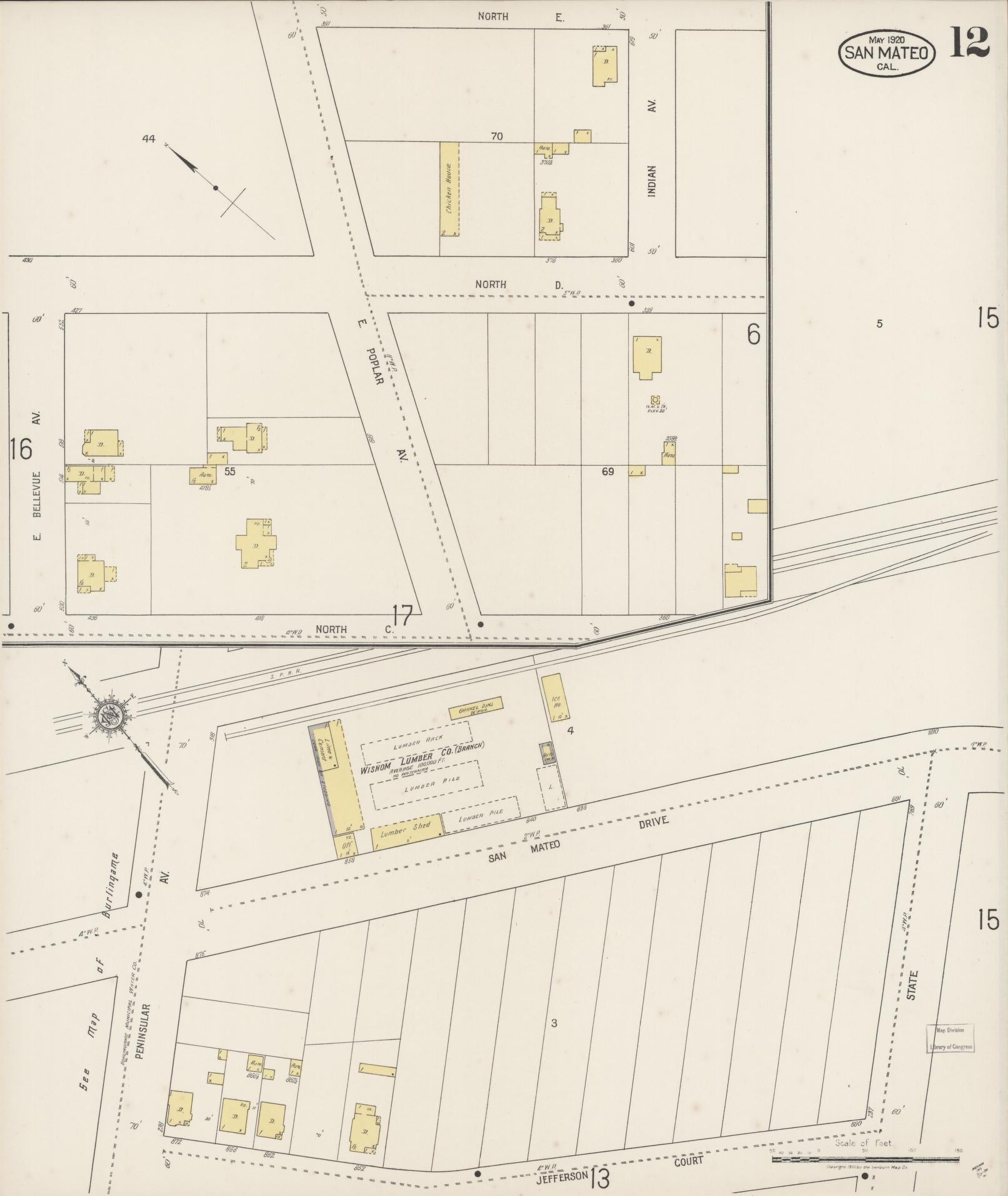 Sanborn Fire Insurance Map from San Mateo, San Mateo County, California (1920), Sheet #0012 - Complete Map Set gallery image, historic Sanborn map, vintage wall art, California California