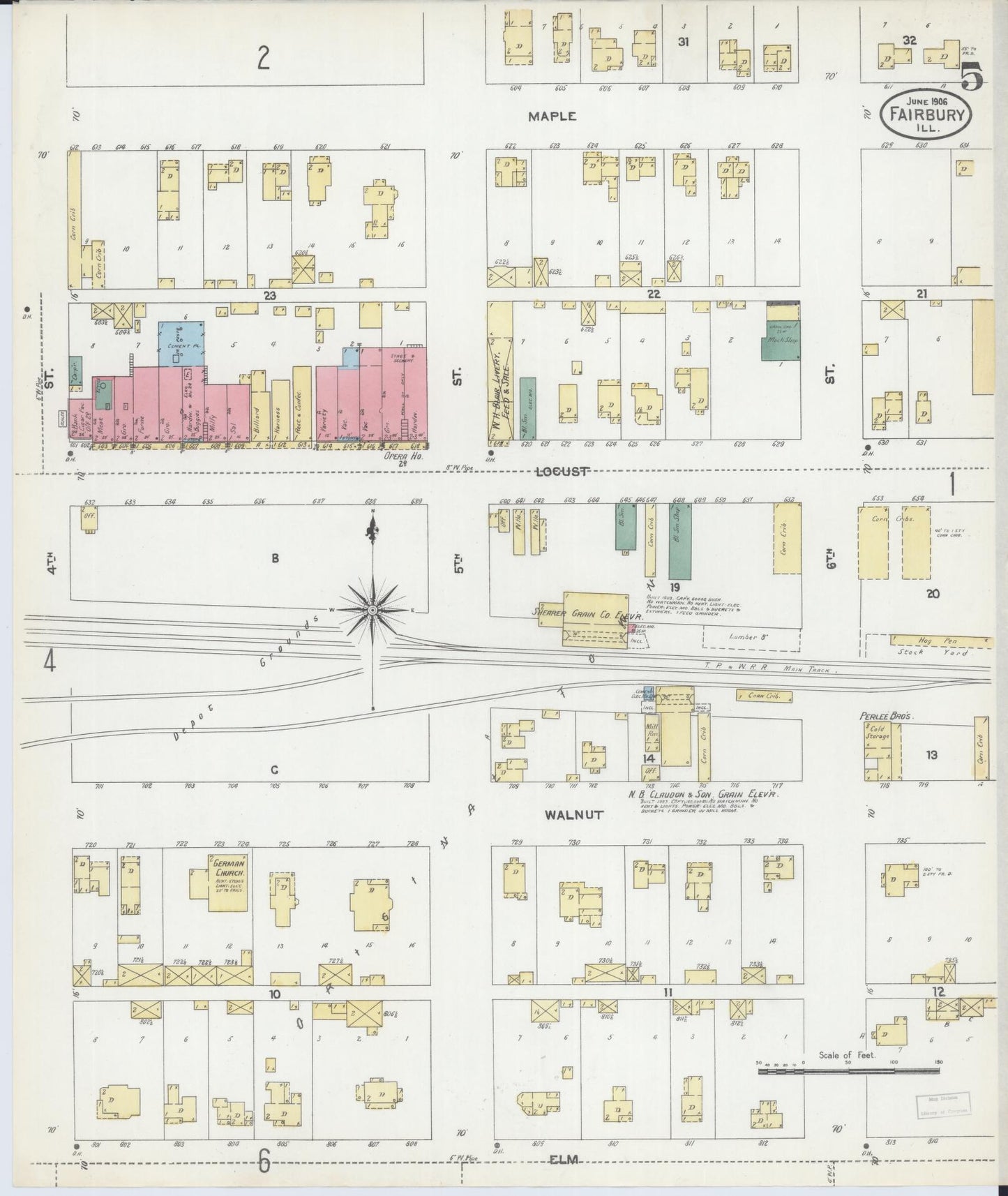Sanborn Fire Insurance Map from Fairbury, Livingston County, Illinois (1906), Sheet #0005 - Complete Map Set gallery image, historic Sanborn map, vintage wall art, Illinois Illinois