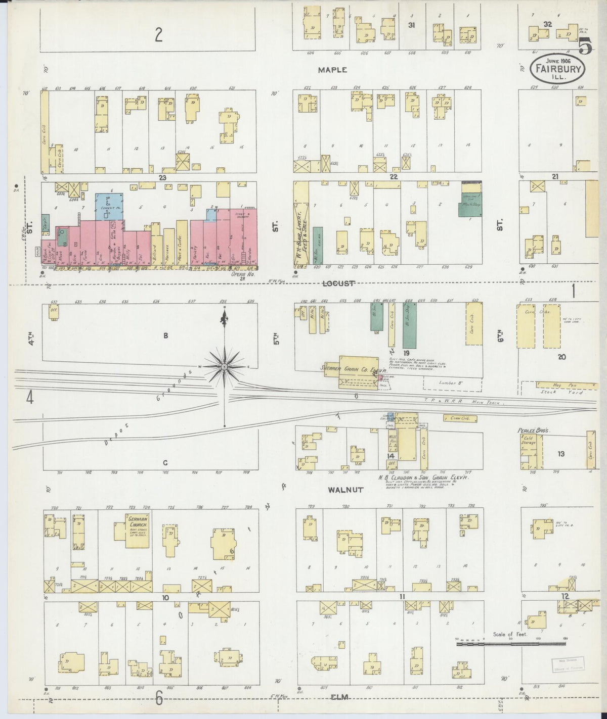 Sanborn Fire Insurance Map from Fairbury, Livingston County, Illinois (1906), Sheet #0005 - Complete Map Set gallery image, historic Sanborn map, vintage wall art, Illinois Illinois
