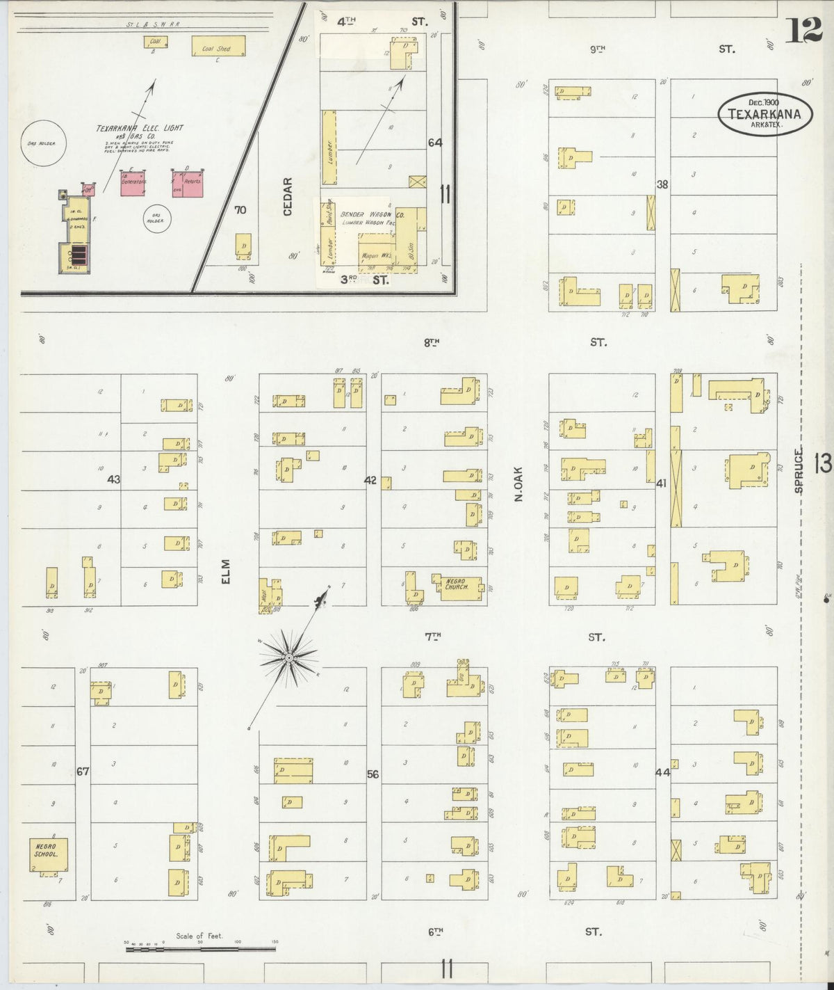 Sanborn Fire Insurance Map from Texarkana, Bowie County, Texas (1900), Sheet #0012 - Complete Map Set gallery image, historic Sanborn map, vintage wall art, Texas Texas