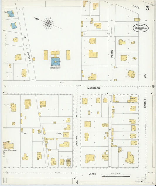 Sanborn Fire Insurance Map from San Angelo, Tom Green County, Texas (1904), Sheet #0005 - Historic Sanborn Fire Insurance Map Print, vintage old map wall art, antique decor, genealogy gift, Texas Texas map