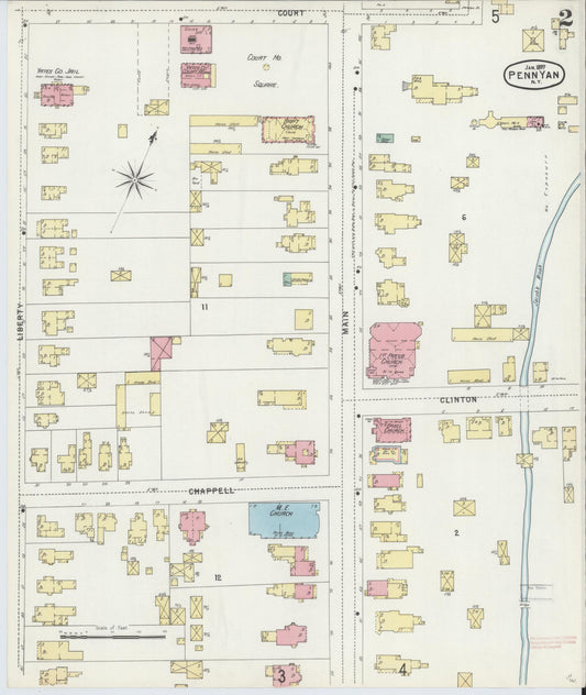 Sanborn Fire Insurance Map from Penn Yan, Yates County, New York (1897), Sheet #0002 - Historic Sanborn Fire Insurance Map Print, vintage old map wall art, antique decor, genealogy gift, New York New York map