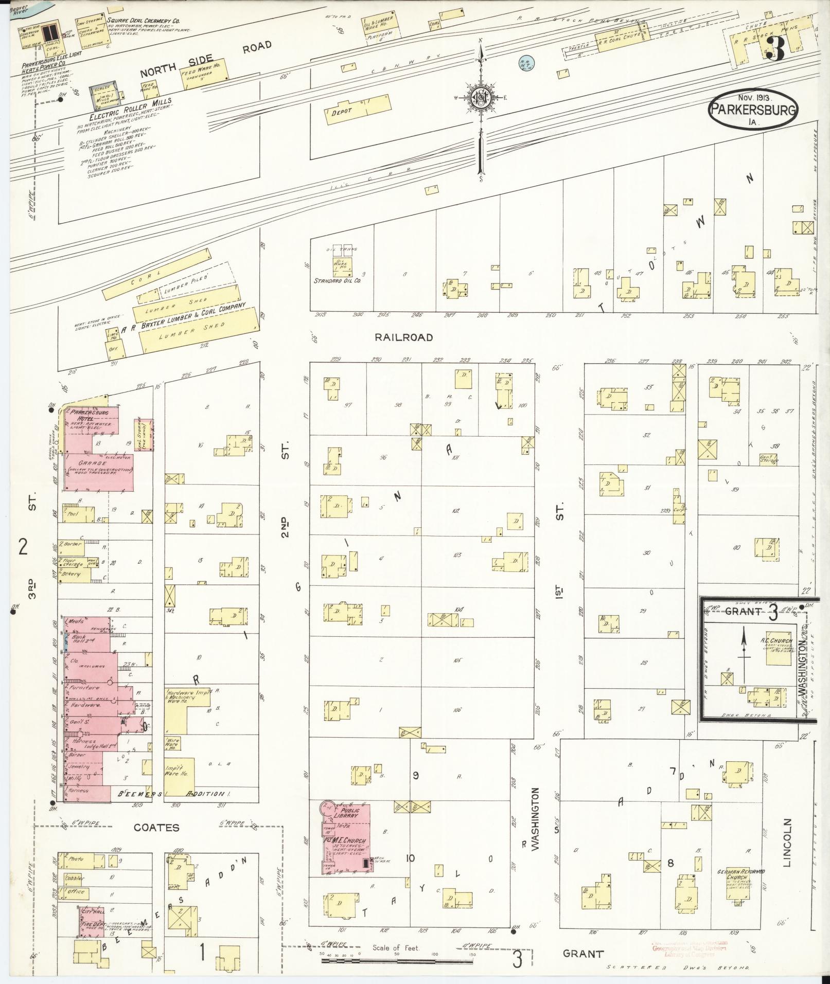 Sanborn Fire Insurance Map from Parkersburg, Butler County, Iowa (1913), Sheet #0003 - Historic Sanborn Fire Insurance Map Print