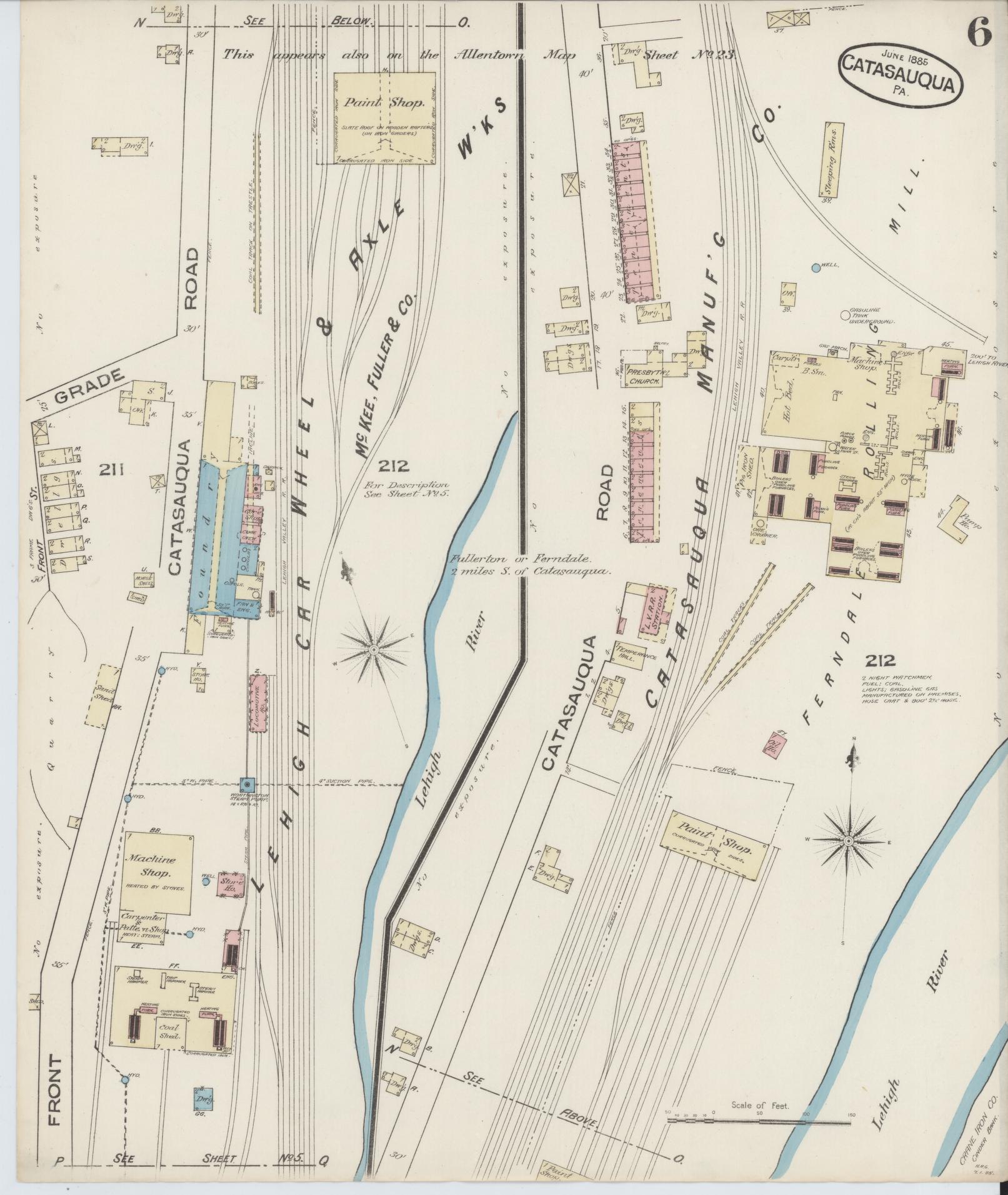 Sanborn Fire Insurance Map from Catasauqua, Lehigh County, Pennsylvania (1885), Sheet #0006 - Historic Sanborn Fire Insurance Map Print, vintage old map wall art, antique decor, genealogy gift, Pennsylvania Pennsylvania map