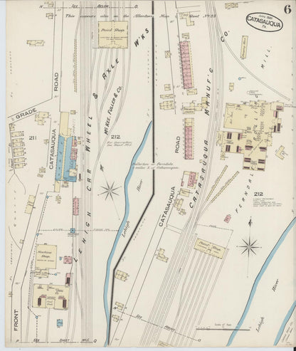 Sanborn Fire Insurance Map from Catasauqua, Lehigh County, Pennsylvania (1885), Sheet #0006 - Historic Sanborn Fire Insurance Map Print, vintage old map wall art, antique decor, genealogy gift, Pennsylvania Pennsylvania map
