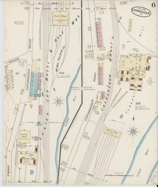 Sanborn Fire Insurance Map from Catasauqua, Lehigh County, Pennsylvania (1885), Sheet #0006 - Historic Sanborn Fire Insurance Map Print, vintage old map wall art, antique decor, genealogy gift, Pennsylvania Pennsylvania map