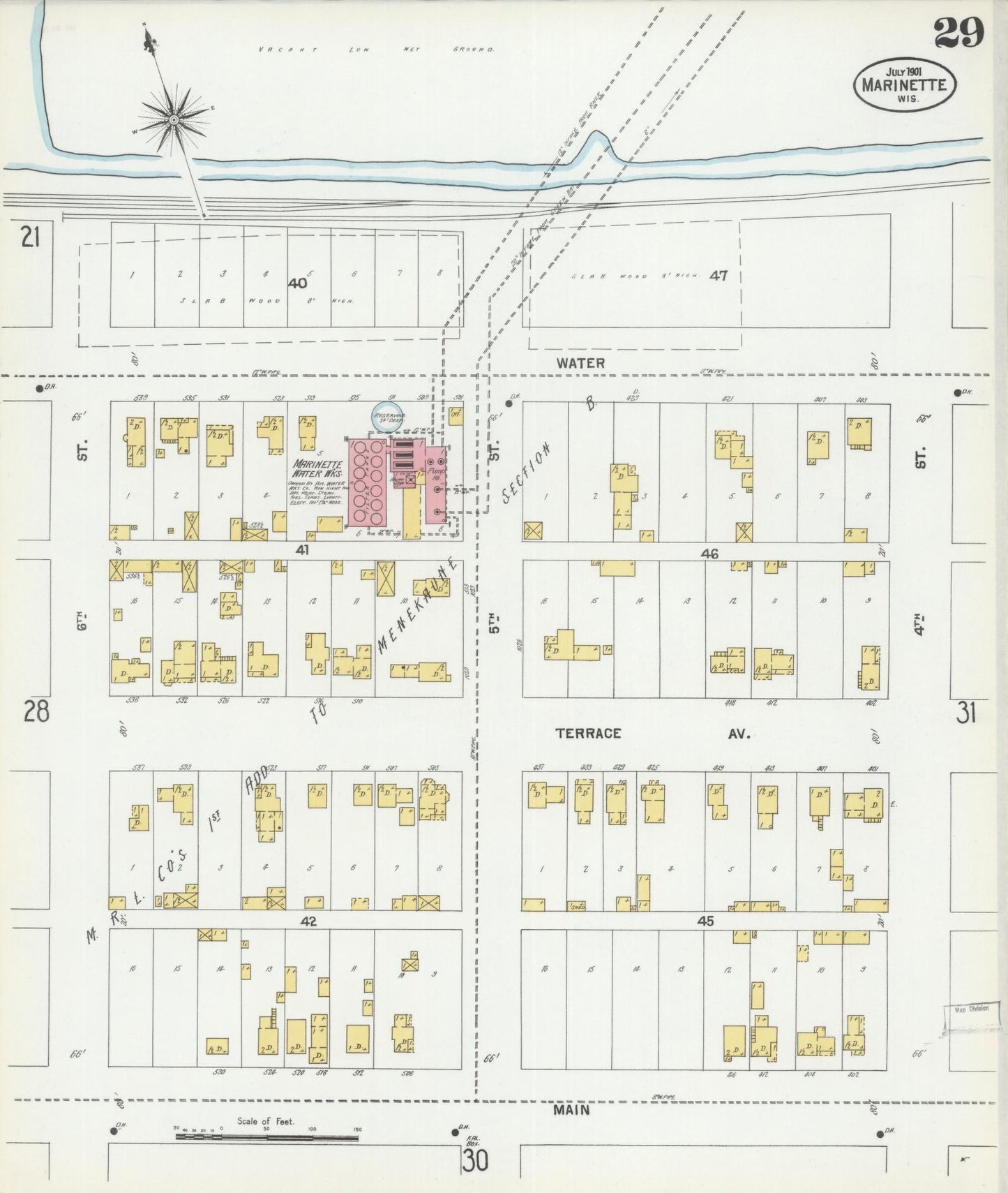 Sanborn Fire Insurance Map from Marinette, Marinette County, Wisconsin (1901), Sheet #0029 - Historic Sanborn Fire Insurance Map Print, vintage old map wall art, antique decor, genealogy gift, Wisconsin Wisconsin map