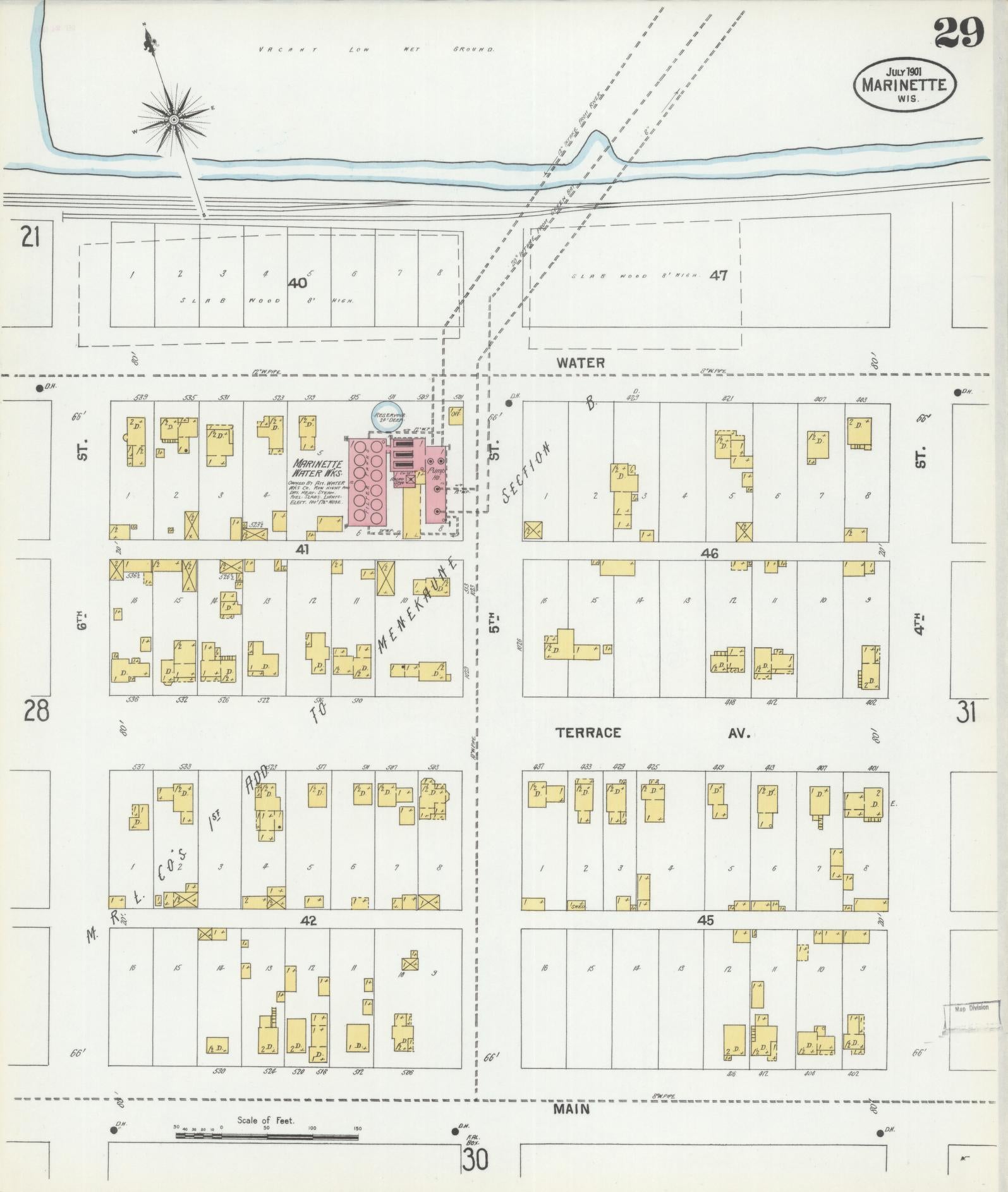 Sanborn Fire Insurance Map from Marinette, Marinette County, Wisconsin (1901), Sheet #0029 - Historic Sanborn Fire Insurance Map Print, vintage old map wall art, antique decor, genealogy gift, Wisconsin Wisconsin map