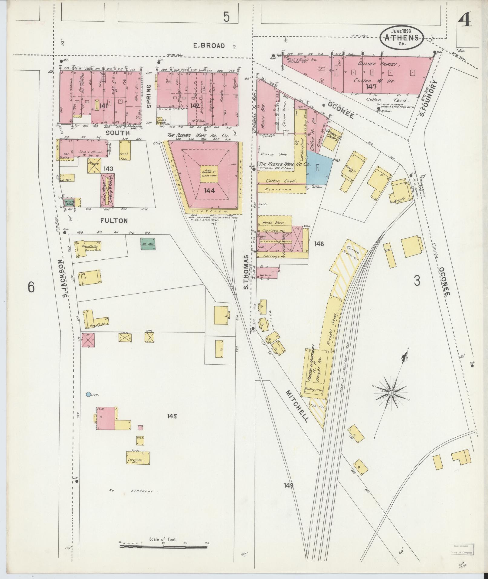 Sanborn Fire Insurance Map from Athens, Clarke County, Georgia (1898), Sheet #0004 - Complete Map Set gallery image, historic Sanborn map, vintage wall art, Georgia Georgia