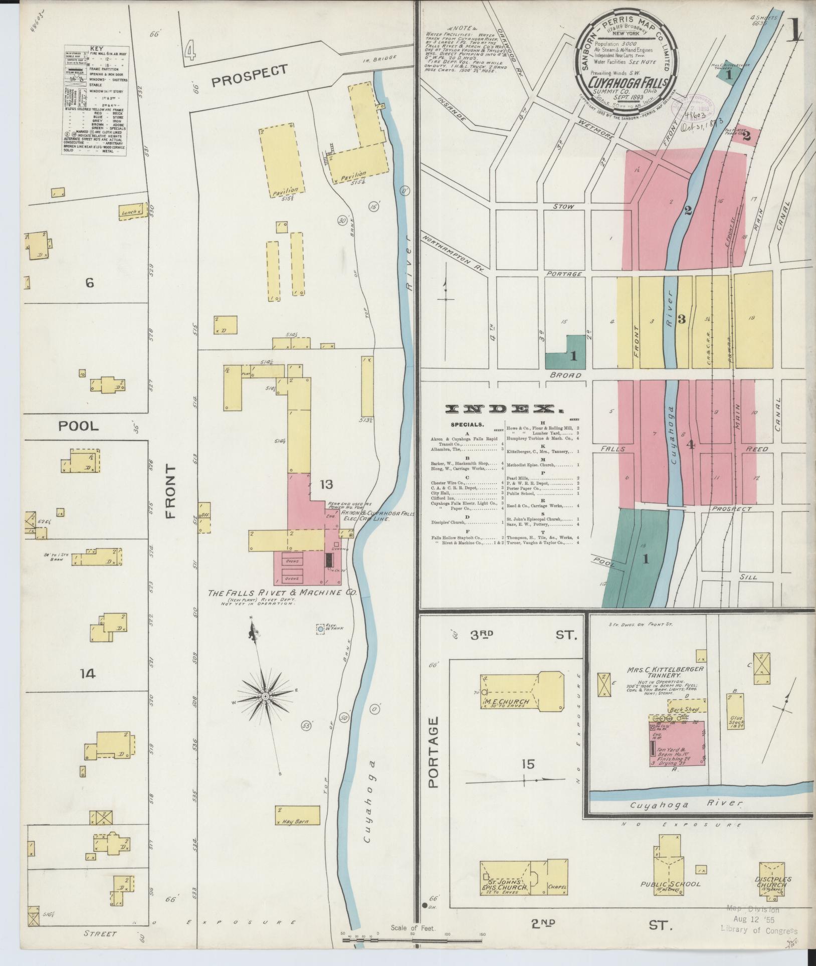 Sanborn Fire Insurance Map from Cuyahoga Falls, Summit County, Ohio (1893), Sheet #0001 - Historic Sanborn Fire Insurance Map Print, vintage old map wall art, antique decor, genealogy gift, Ohio Ohio map