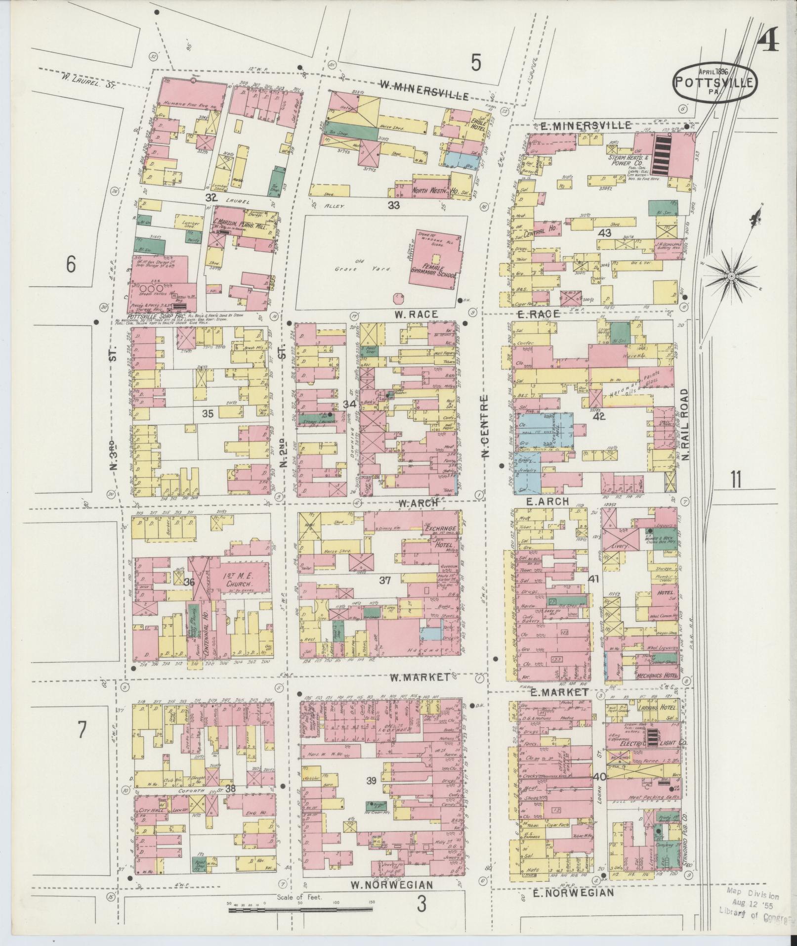 Sanborn Fire Insurance Map from Pottsville, Schuylkill County, Pennsylvania (1895), Sheet #0004 - Complete Map Set gallery image, historic Sanborn map, vintage wall art, Pennsylvania Pennsylvania