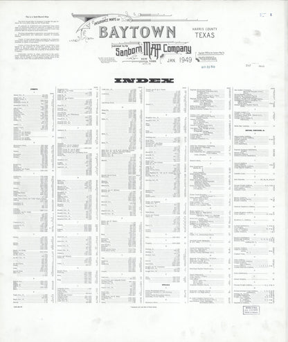 Sanborn Fire Insurance Map from Baytown, Harris County, Texas (1949), Sheet #0001 - Historic Sanborn Fire Insurance Map Print, vintage old map wall art, antique decor, genealogy gift, Texas Texas map