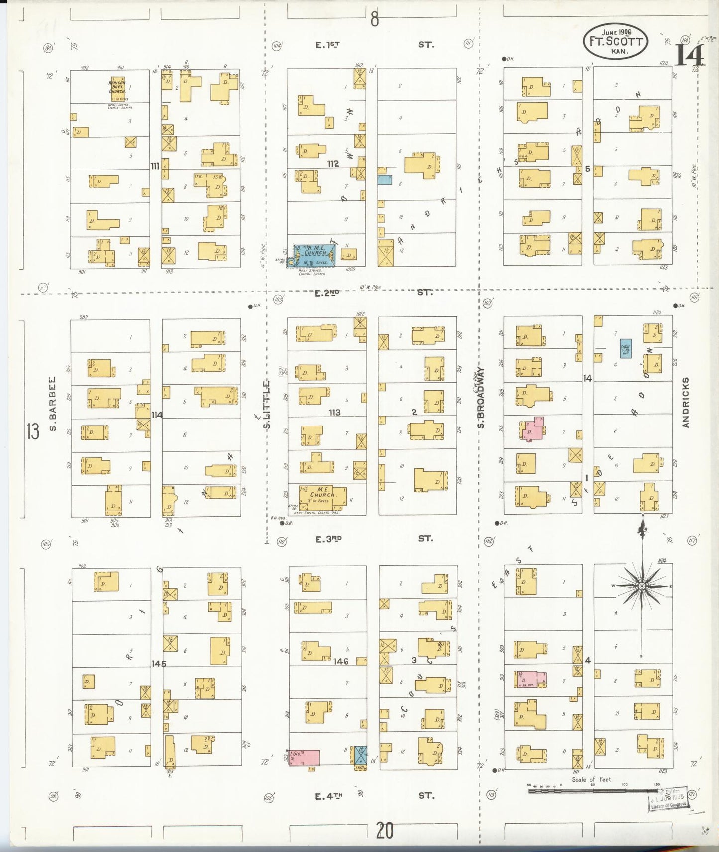 Sanborn Fire Insurance Map from Fort Scott, Bourbon County, Kansas (1906), Sheet #0014 - Complete Map Set gallery image, historic Sanborn map, vintage wall art, Kansas Kansas