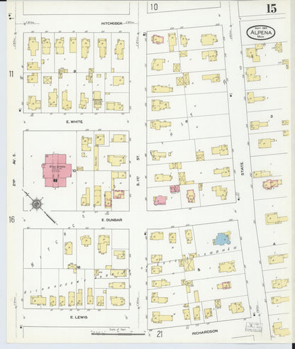 Sanborn Fire Insurance Map from Alpena, Alpena County, Michigan (1910), Sheet #0015 - Historic Sanborn Fire Insurance Map Print, vintage old map wall art, antique decor, genealogy gift, Michigan Michigan map
