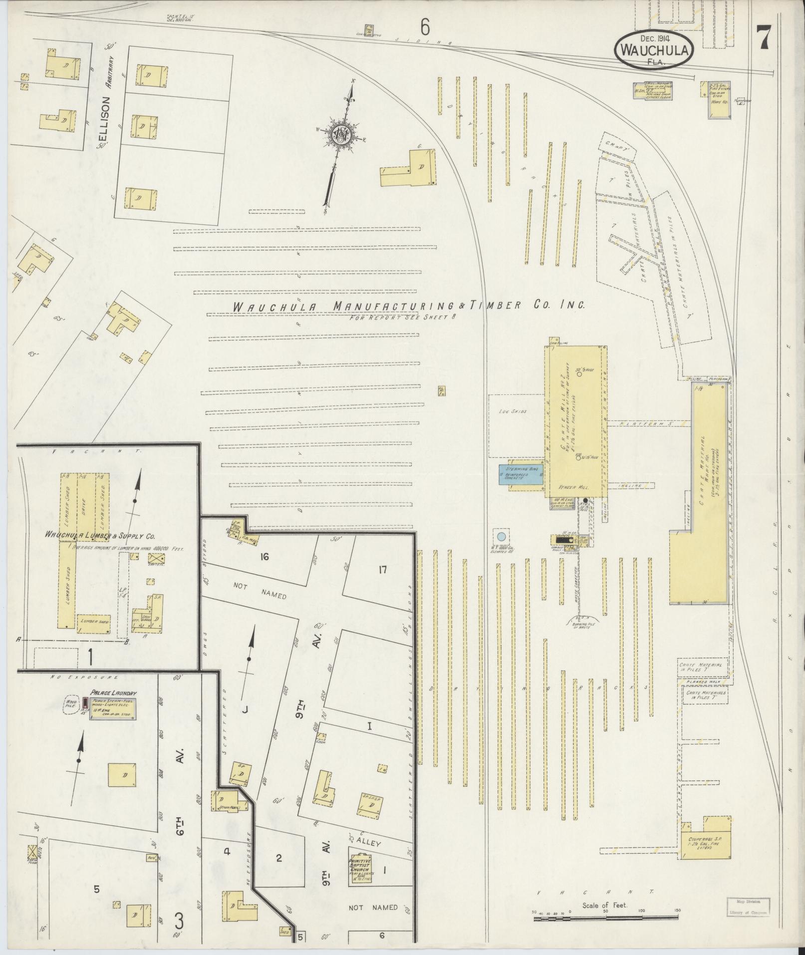 Sanborn Fire Insurance Map from Wauchula, Hardee County, Florida (1914), Sheet #0007 - Complete Map Set gallery image, historic Sanborn map, vintage wall art, Florida Florida