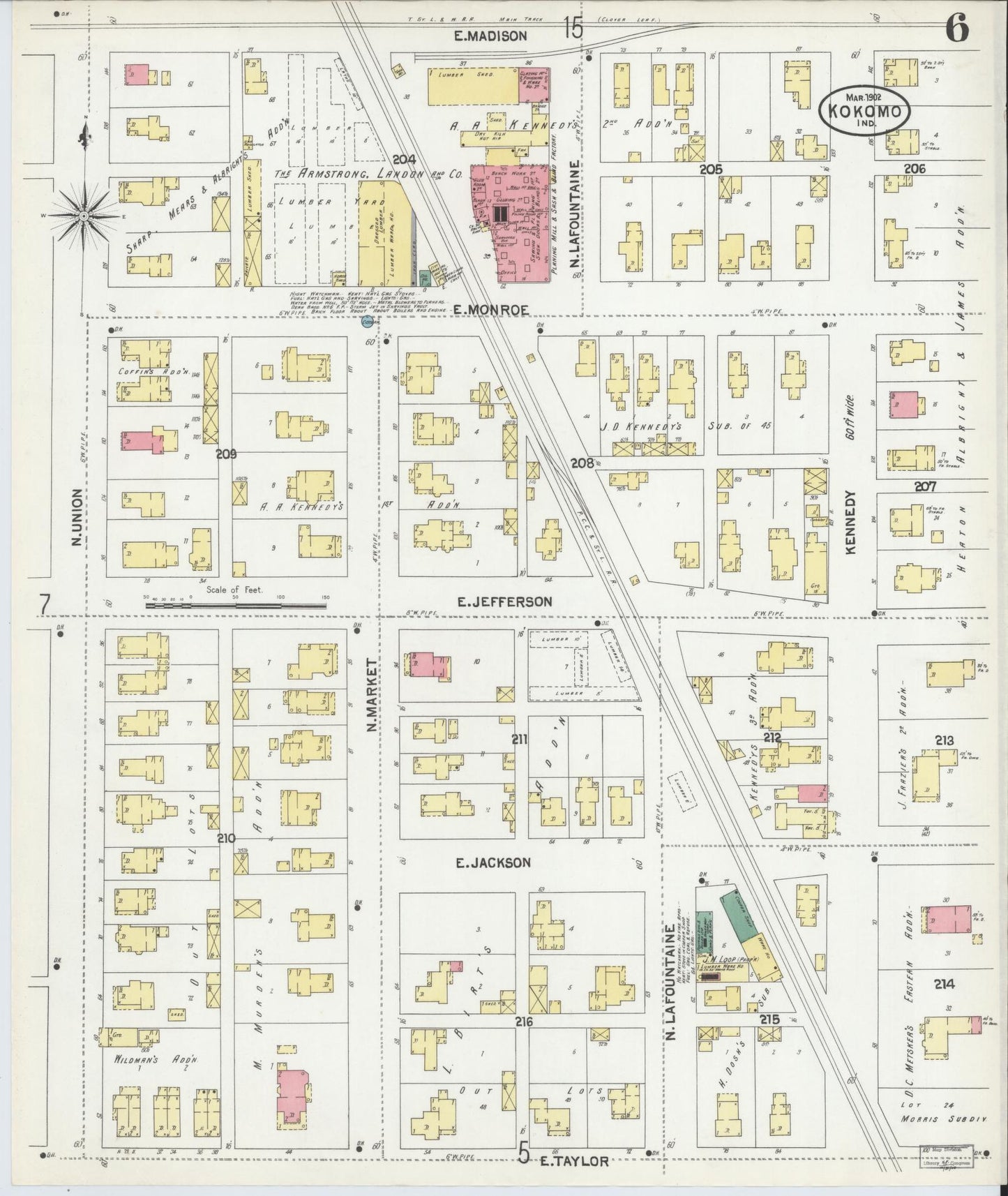 Sanborn Fire Insurance Map from Kokomo, Howard County, Indiana (1902), Sheet #0006 - Historic Sanborn Fire Insurance Map Print, vintage old map wall art, antique decor, genealogy gift, Indiana Indiana map