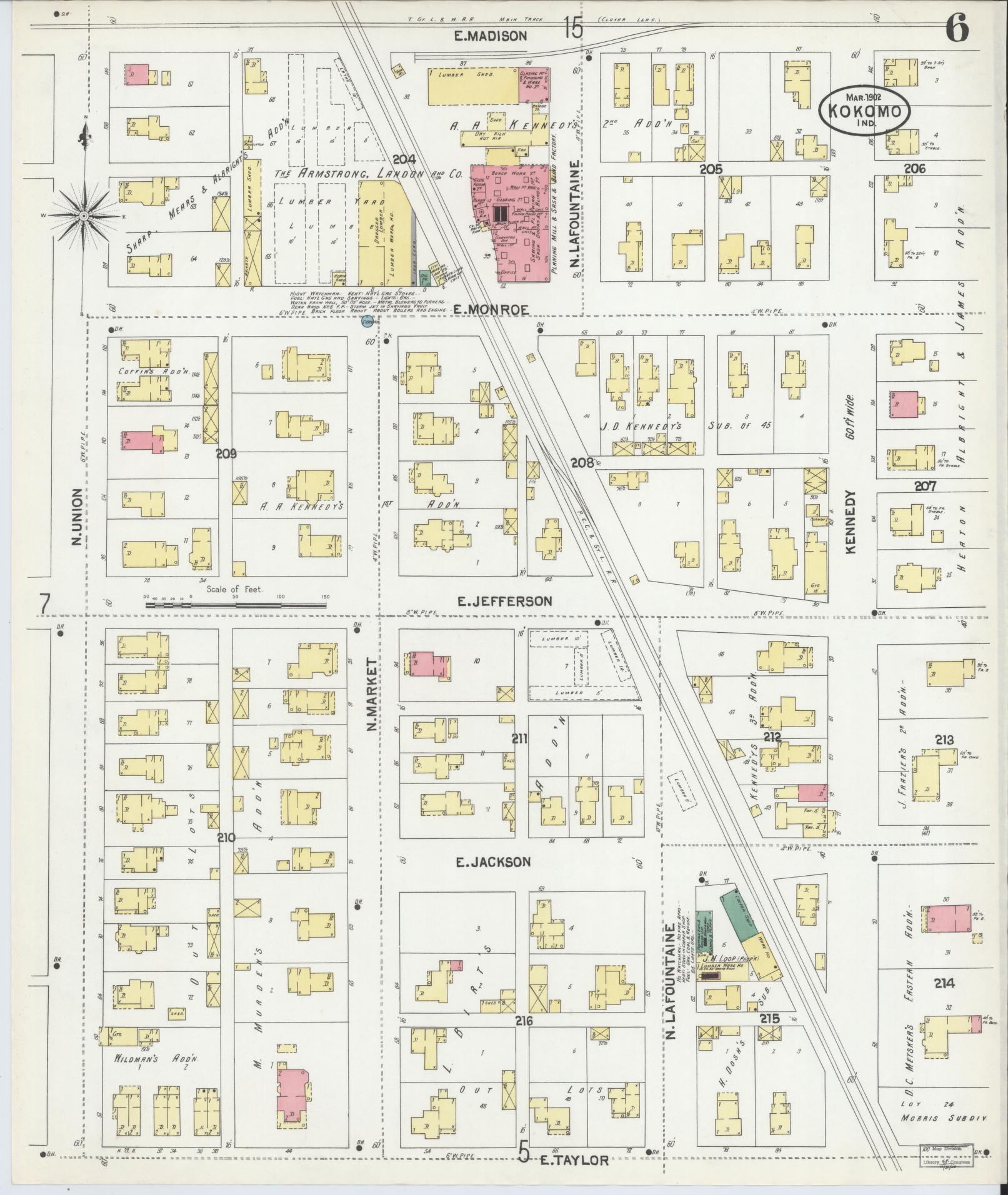 Sanborn Fire Insurance Map from Kokomo, Howard County, Indiana (1902), Sheet #0006 - Historic Sanborn Fire Insurance Map Print, vintage old map wall art, antique decor, genealogy gift, Indiana Indiana map