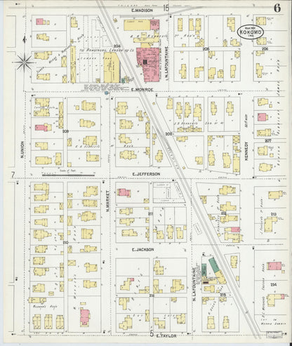 Sanborn Fire Insurance Map from Kokomo, Howard County, Indiana (1902), Sheet #0006 - Historic Sanborn Fire Insurance Map Print, vintage old map wall art, antique decor, genealogy gift, Indiana Indiana map