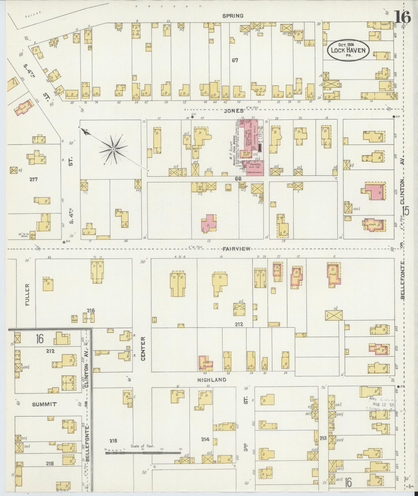 Sanborn Fire Insurance Map from Lock Haven, Clinton County, Pennsylvania (1906), Sheet #0016 - Historic Sanborn Fire Insurance Map Print, vintage old map wall art, antique decor, genealogy gift, Pennsylvania Pennsylvania map