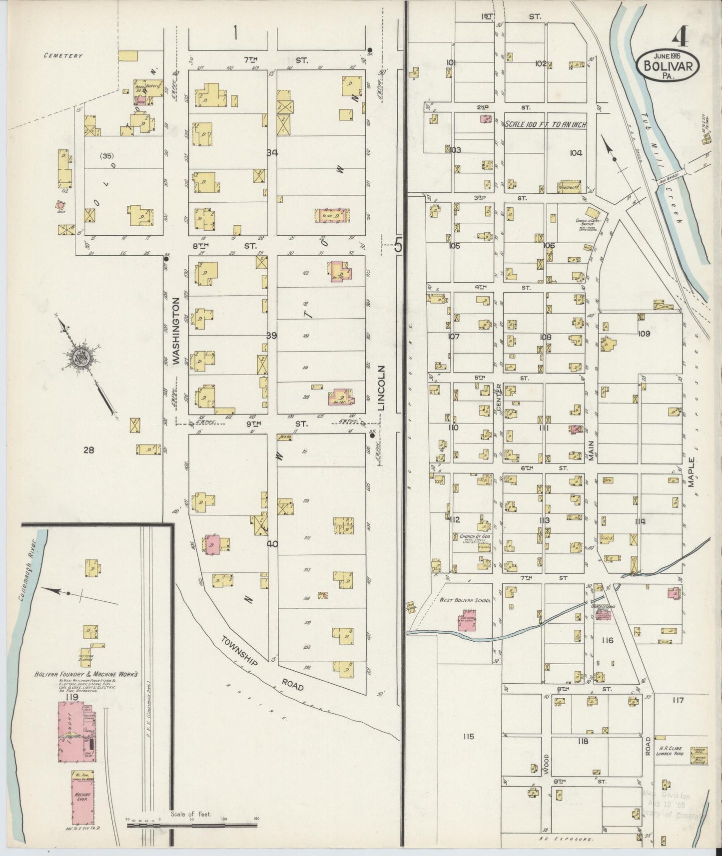 Sanborn Fire Insurance Map from Bolivar, Westmoreland County, Pennsylvania (1915), Sheet #0004 - Complete Map Set gallery image, historic Sanborn map, vintage wall art, Indiana Indiana