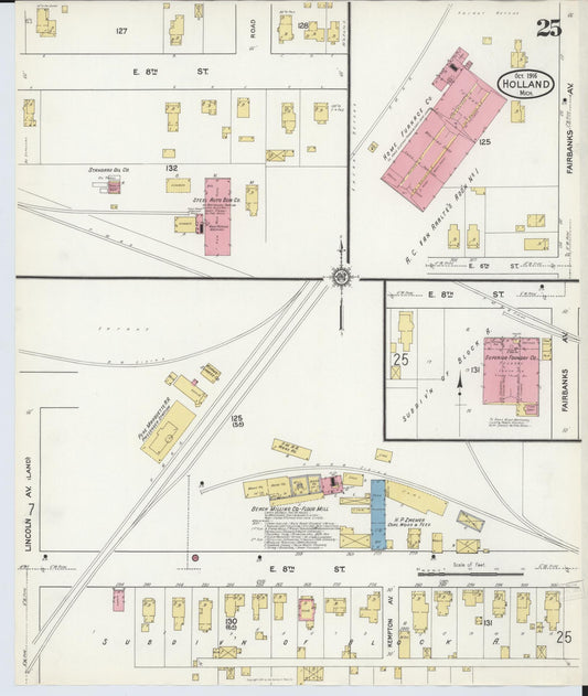 Sanborn Fire Insurance Map from Holland, Ottawa County, Michigan (1916), Sheet #0025 - Historic Sanborn Fire Insurance Map Print, vintage old map wall art, antique decor, genealogy gift, Michigan Michigan map
