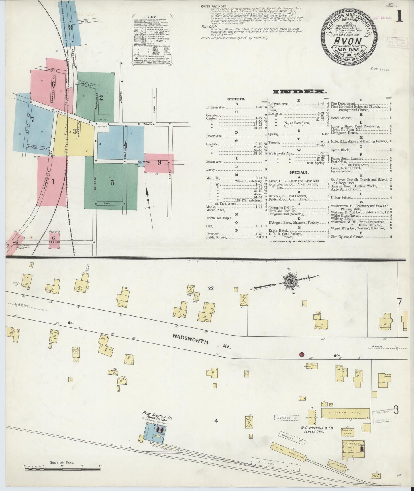 Sanborn Fire Insurance Map from Avon, Livingston County, New York (1910), Sheet #0001 - Historic Sanborn Fire Insurance Map Print, vintage old map wall art, antique decor, genealogy gift, New York New York map