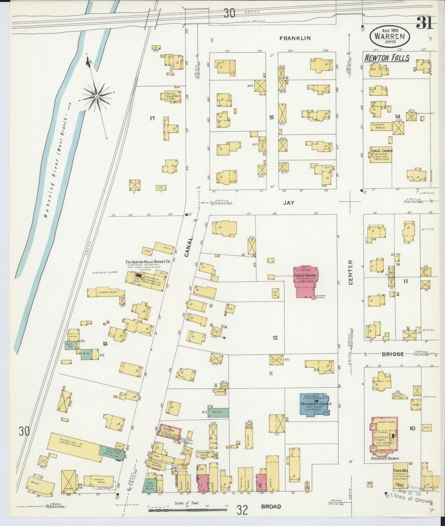 Sanborn Fire Insurance Map from Warren, Trumbull County, Ohio (1908), Sheet #0031 - Historic Sanborn Fire Insurance Map Print, vintage old map wall art, antique decor, genealogy gift, Ohio Ohio map