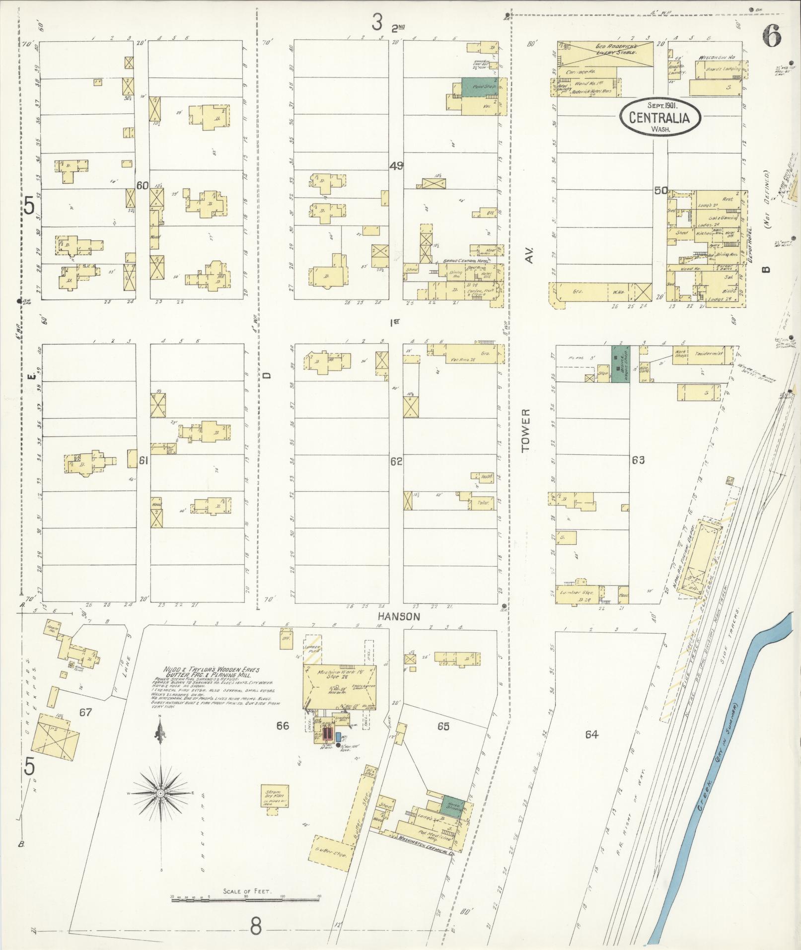 Sanborn Fire Insurance Map from Centralia, Lewis County, Washington (1901), Sheet #0006 - Complete Map Set gallery image, historic Sanborn map, vintage wall art, Washington Washington