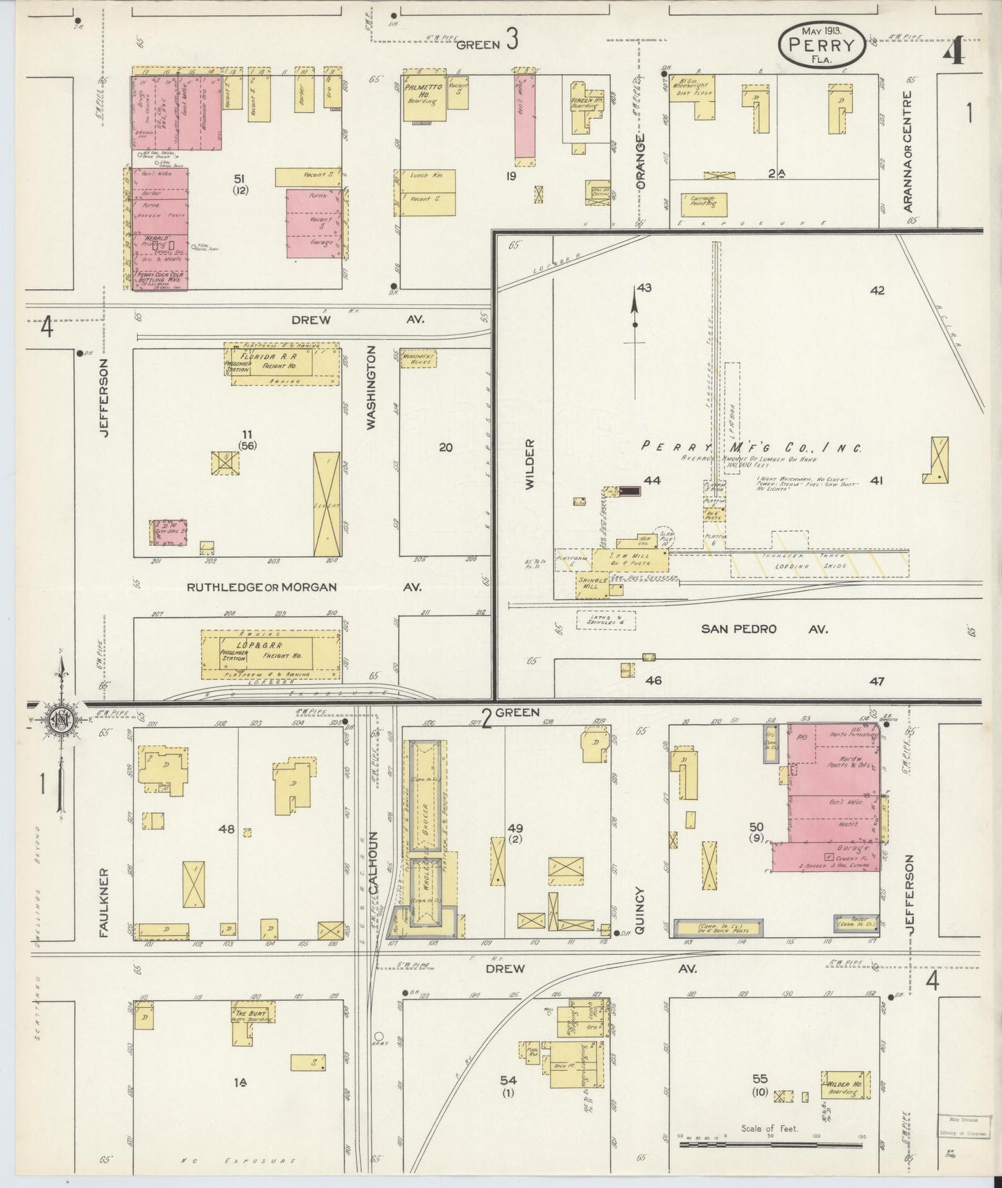 Sanborn Fire Insurance Map from Perry, Taylor County, Florida (1913), Sheet #0004 - Complete Map Set gallery image, historic Sanborn map, vintage wall art, Florida Florida