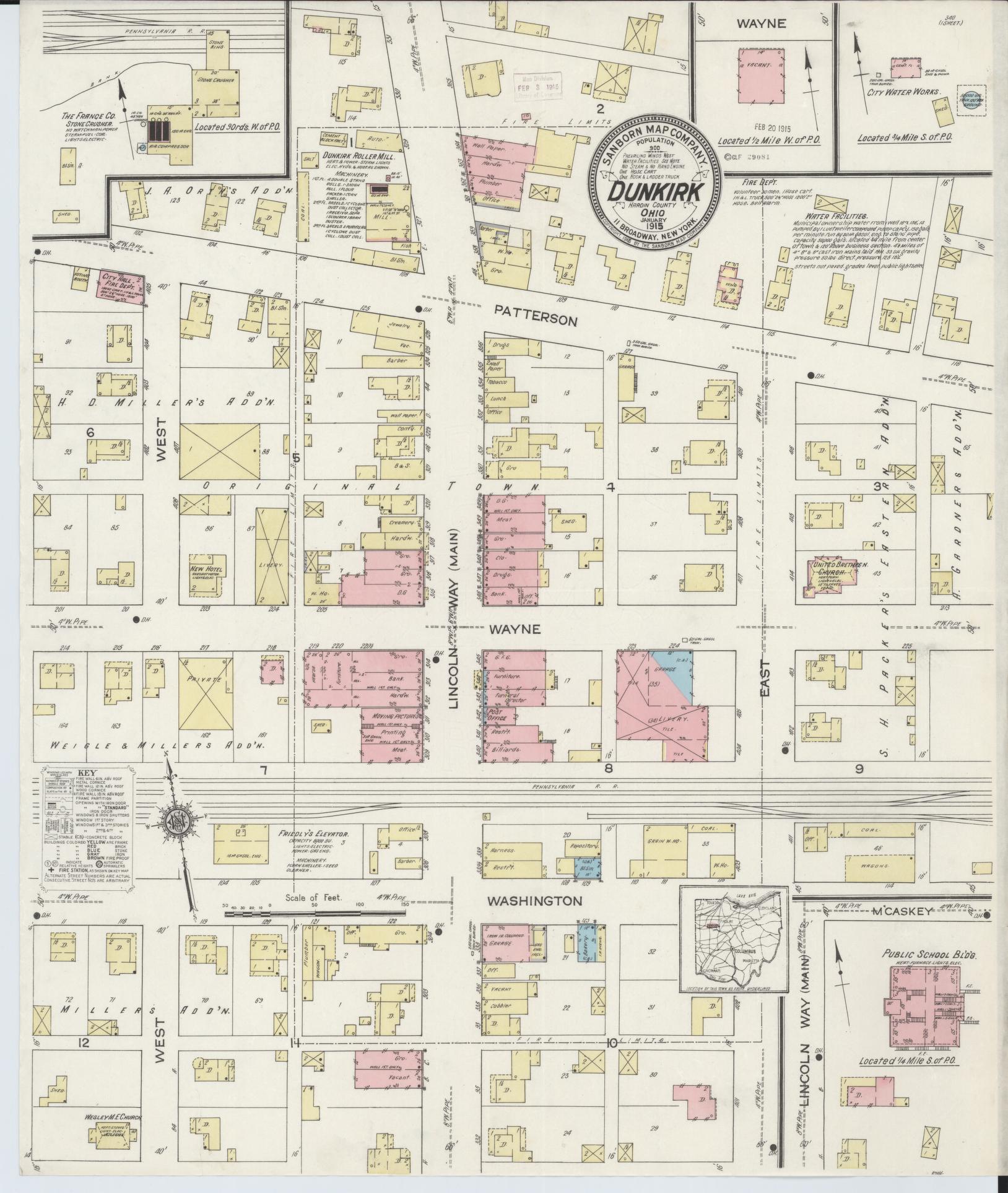 Sanborn Fire Insurance Map from Dunkirk, Hardin County, Ohio (1915), Sheet #0001 - Historic Sanborn Fire Insurance Map Print, vintage old map wall art, antique decor, genealogy gift, Ohio Ohio map