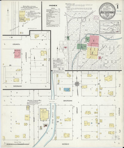 Sanborn Fire Insurance Map from Baxter Springs, Cherokee County, Kansas (1913), Sheet #0001 - Complete Map Set gallery image, historic Sanborn map, vintage wall art, Kansas Kansas