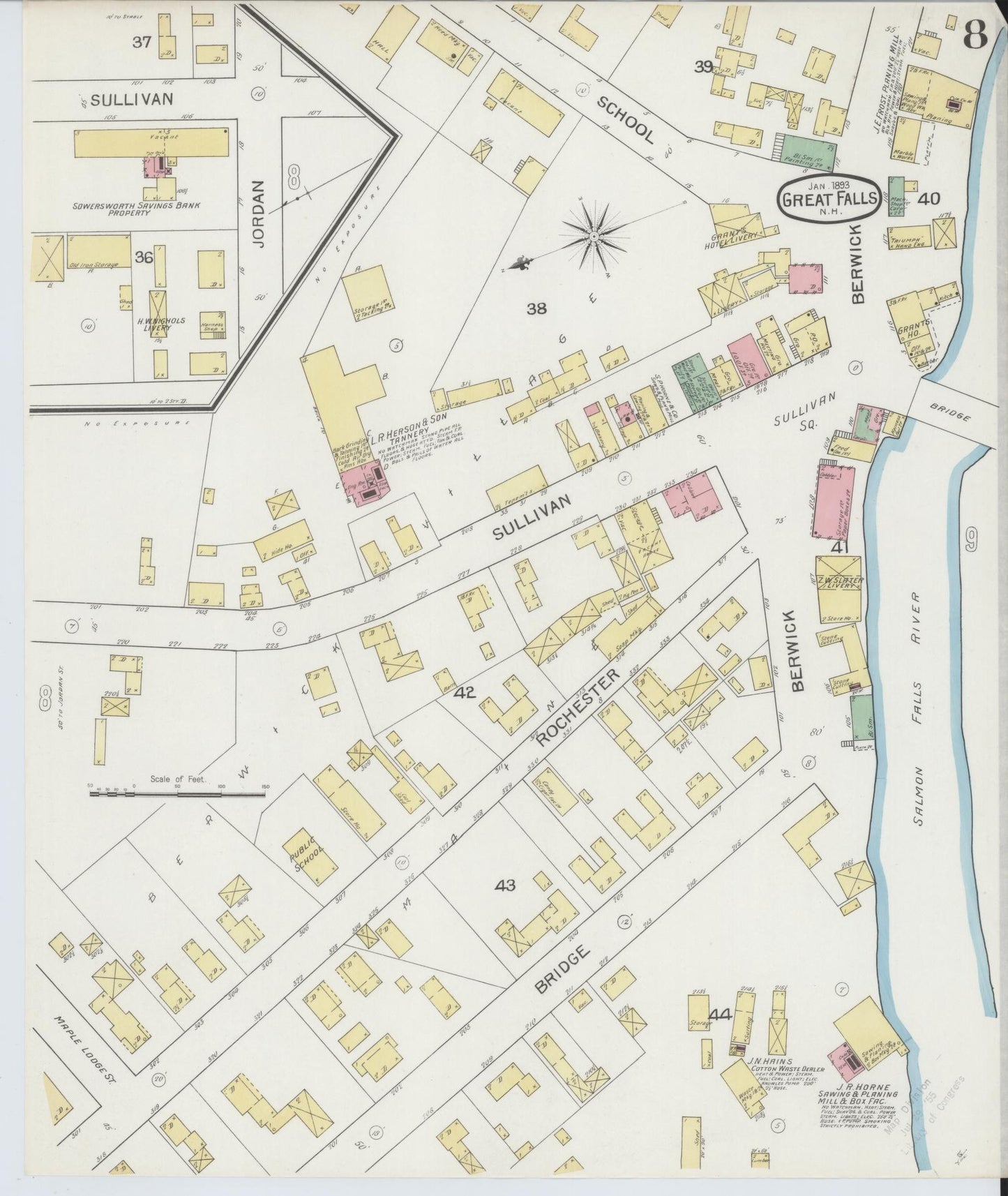 Sanborn Fire Insurance Map from Great Falls, Strafford County, New Hampshire (1893), Sheet #0008 - Complete Map Set gallery image, historic Sanborn map, vintage wall art, New Hampshire New Hampshire
