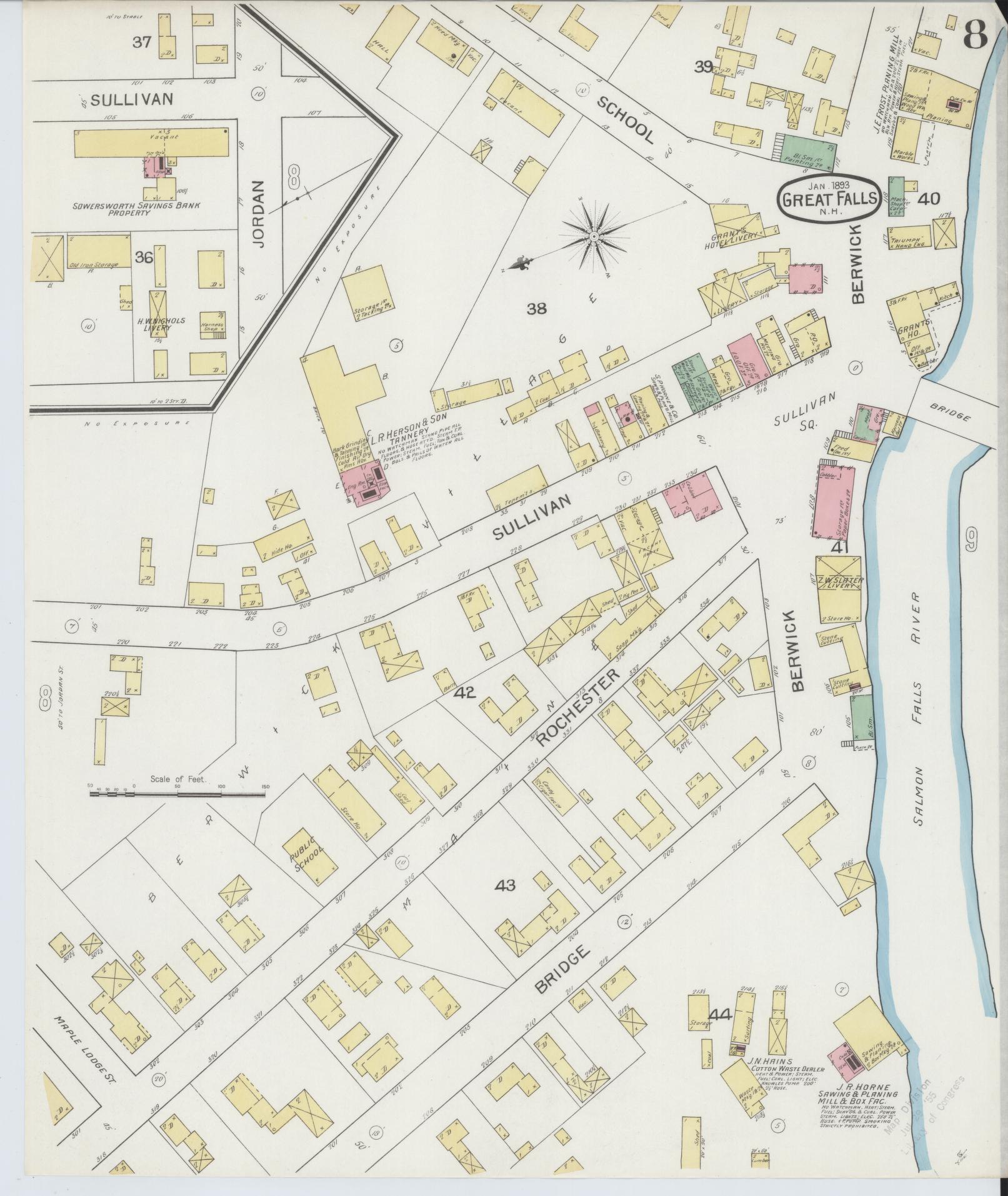 Sanborn Fire Insurance Map from Great Falls, Strafford County, New Hampshire (1893), Sheet #0008 - Complete Map Set gallery image, historic Sanborn map, vintage wall art, New Hampshire New Hampshire