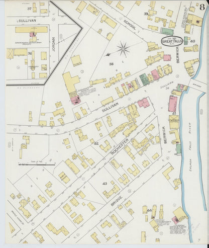 Sanborn Fire Insurance Map from Great Falls, Strafford County, New Hampshire (1893), Sheet #0008 - Complete Map Set gallery image, historic Sanborn map, vintage wall art, New Hampshire New Hampshire