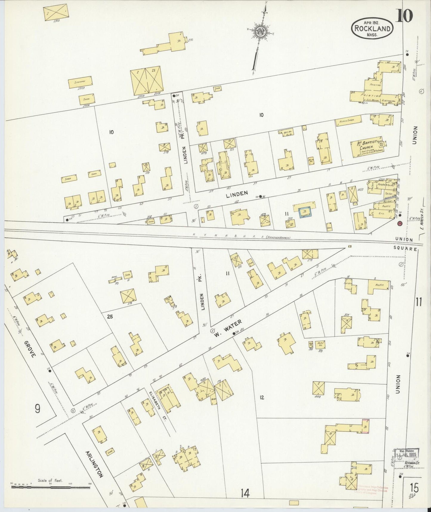 Sanborn Fire Insurance Map from Rockland, Plymouth County, Massachusetts (1912), Sheet #0010 - Complete Map Set gallery image, historic Sanborn map, vintage wall art, Massachusetts Massachusetts