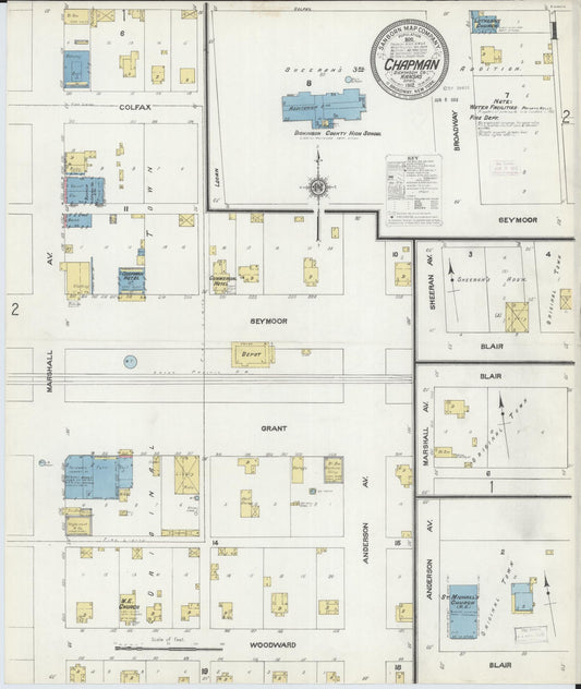 Sanborn Fire Insurance Map from Chapman, Dickinson County, Kansas (1912), Sheet #0001 - Complete Map Set gallery image, historic Sanborn map, vintage wall art, Kansas Kansas