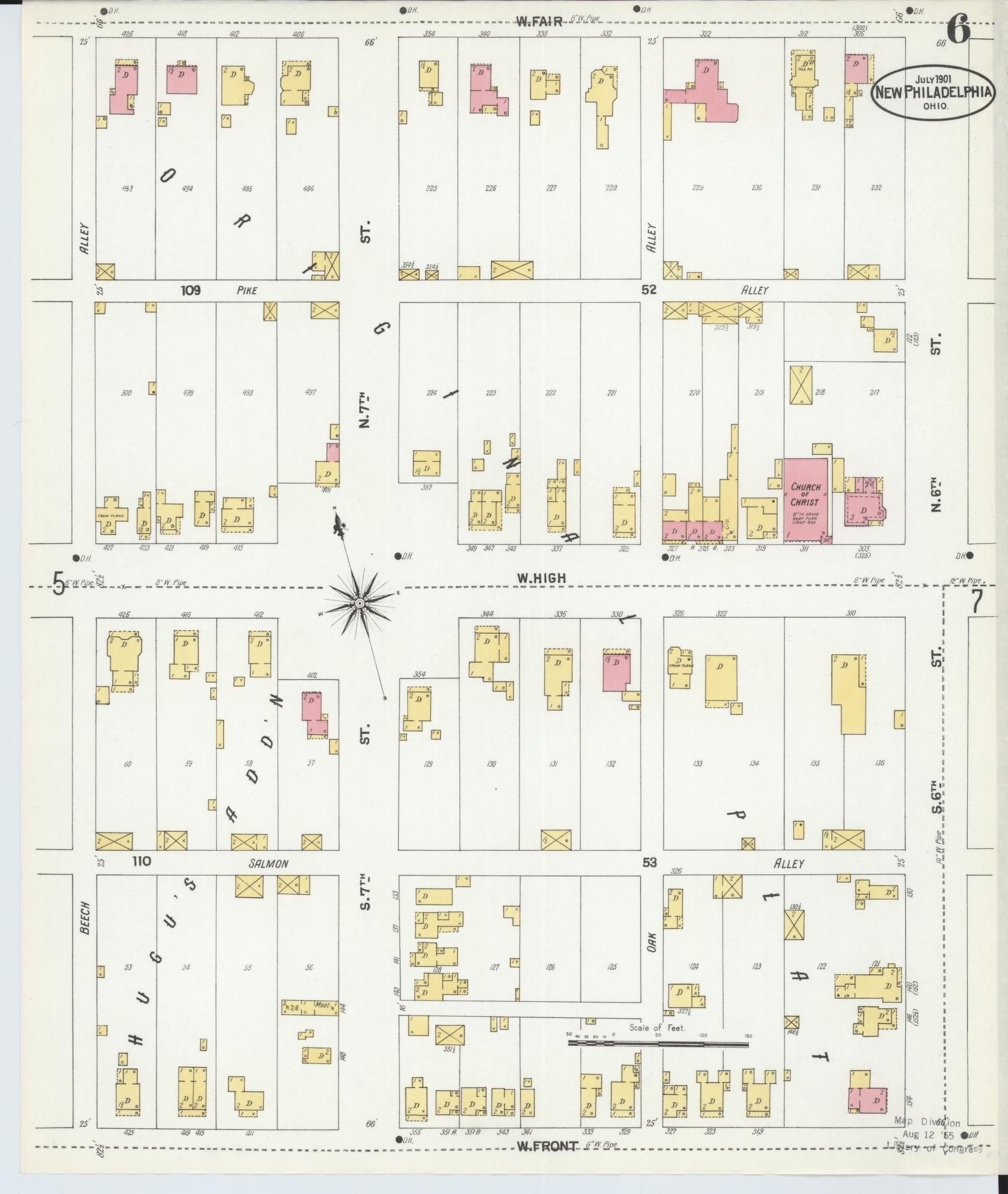 Sanborn Fire Insurance Map from New Philadelphia, Tuscarawas County, Ohio (1901), Sheet #0006 - Historic Sanborn Fire Insurance Map Print, vintage old map wall art, antique decor, genealogy gift, Ohio Ohio map
