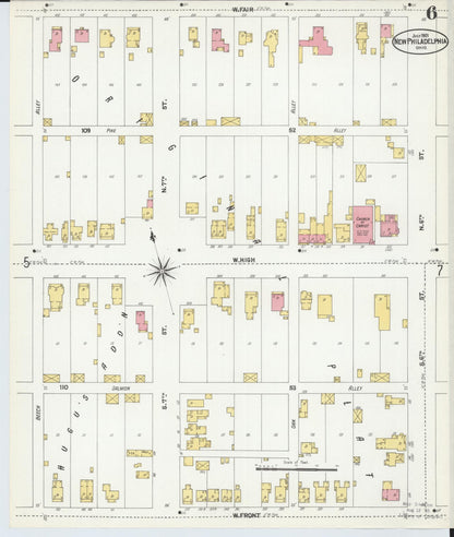 Sanborn Fire Insurance Map from New Philadelphia, Tuscarawas County, Ohio (1901), Sheet #0006 - Historic Sanborn Fire Insurance Map Print, vintage old map wall art, antique decor, genealogy gift, Ohio Ohio map