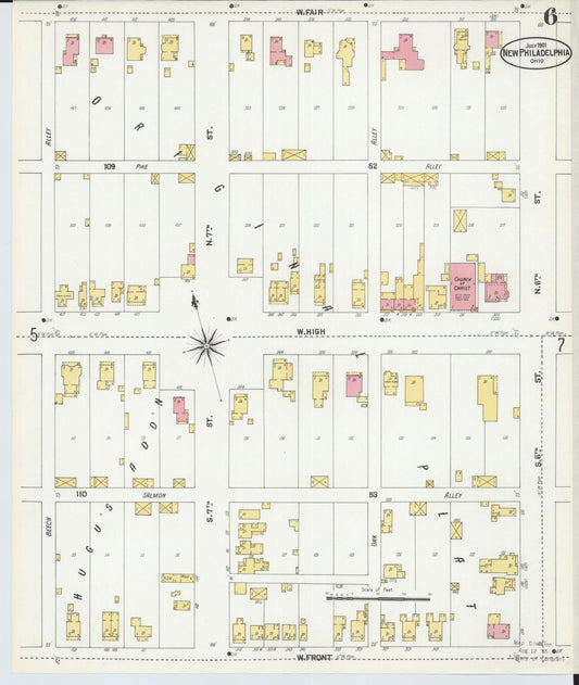 Sanborn Fire Insurance Map from New Philadelphia, Tuscarawas County, Ohio (1901), Sheet #0006 - Historic Sanborn Fire Insurance Map Print, vintage old map wall art, antique decor, genealogy gift, Ohio Ohio map
