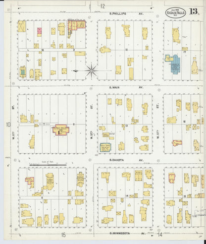 Sanborn Fire Insurance Map from Sioux Falls, Minnehaha County, South Dakota (1902), Sheet #0013 - Complete Map Set gallery image, historic Sanborn map, vintage wall art, South Dakota South Dakota