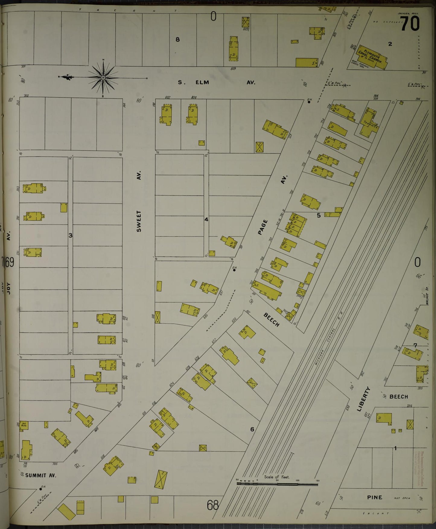 Sanborn Fire Insurance Map from Jackson, Jackson County, Michigan (1907), Sheet #0070 - Complete Map Set gallery image, historic Sanborn map, vintage wall art, Michigan Michigan