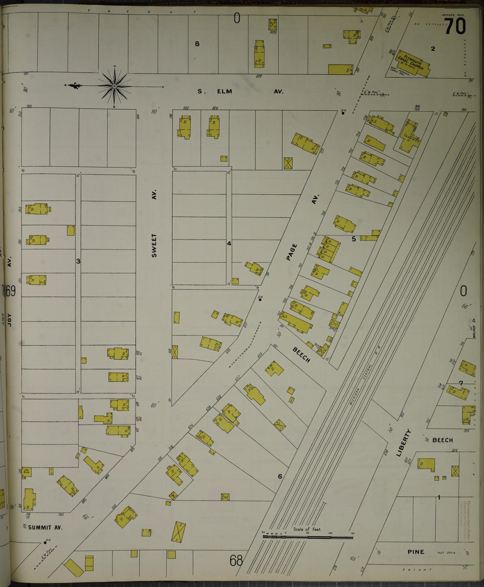Sanborn Fire Insurance Map from Jackson, Jackson County, Michigan (1907), Sheet #0070 - Complete Map Set gallery image, historic Sanborn map, vintage wall art, Michigan Michigan